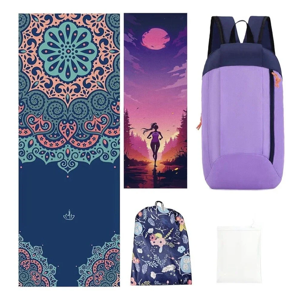 Yoga Mat Towel w Cooling Towel & Backpack 3-in-1 Travel Gym Portable Set Pilates